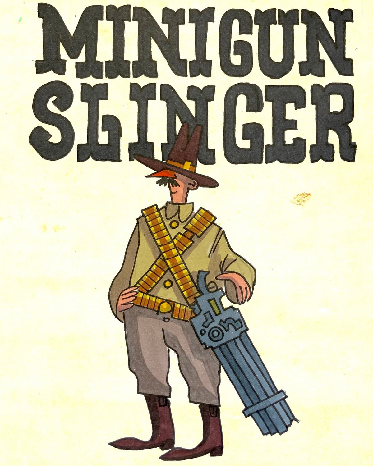 Western character labeled 'MINIGUN SLINGER' holds a large minigun.